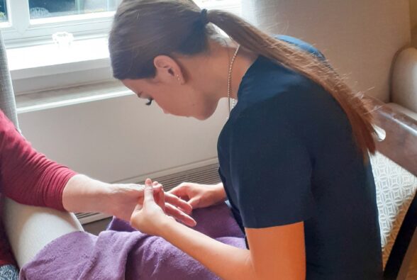 beauty therapy student giving a manicure