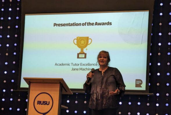 Jane Machin collecting her award at the University of Reading