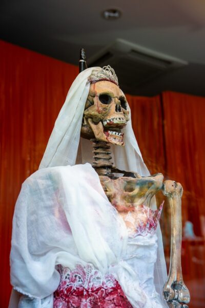 A skeleton made up to look like a bride