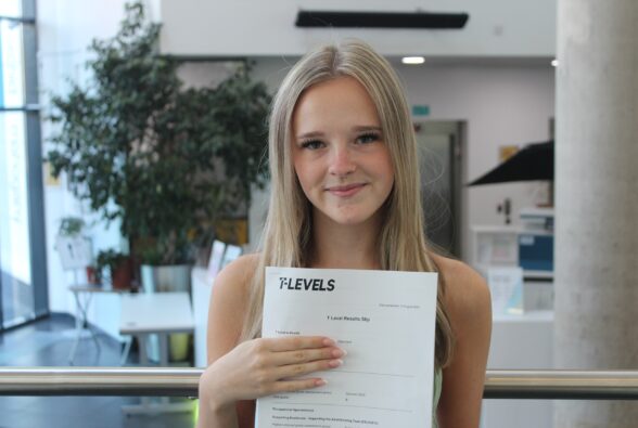 Paige Weston-Stannard celebrates her T level results