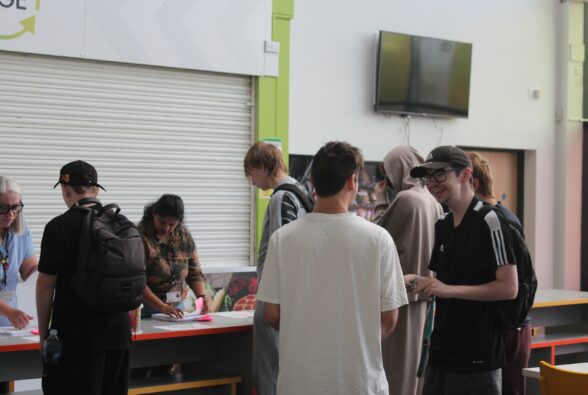 Students collecting their GCSE results at Bracknell and Wokingham College